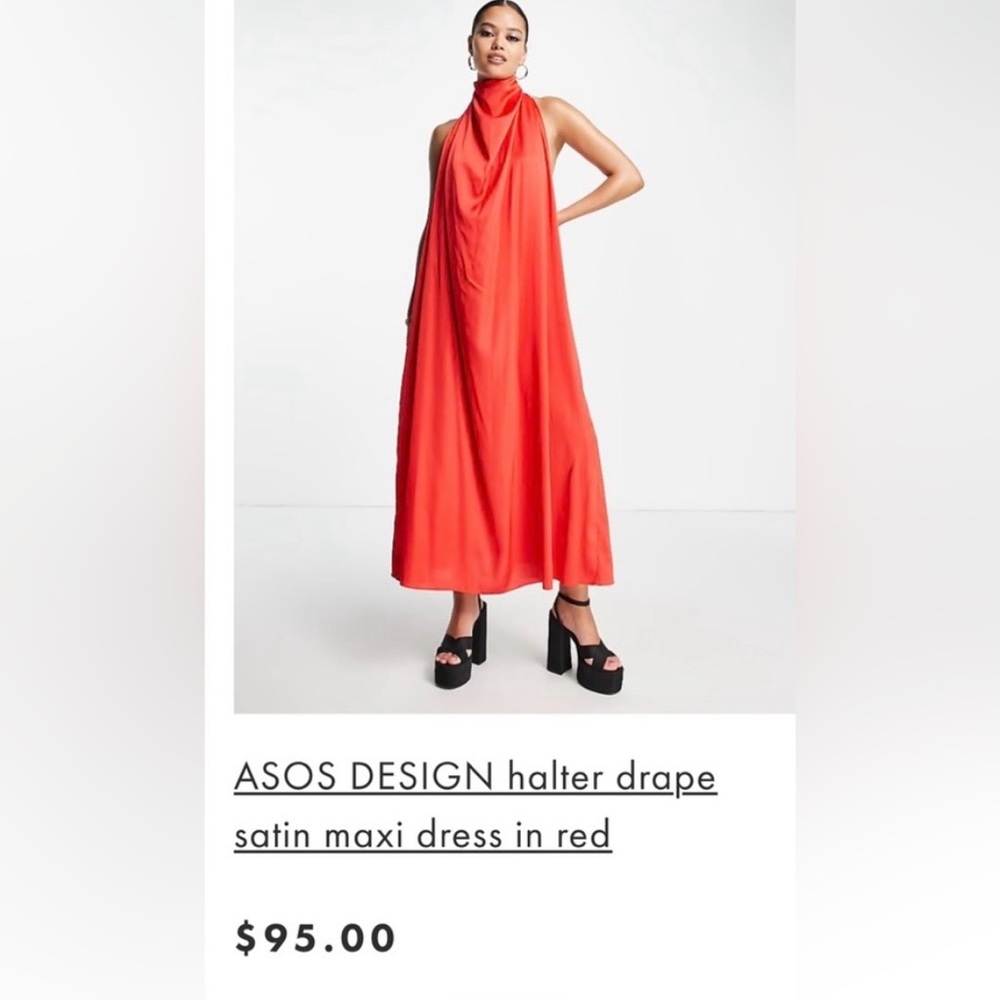 ASOS- Red Halter Drape Satin Maxi Dress (Sz 10)